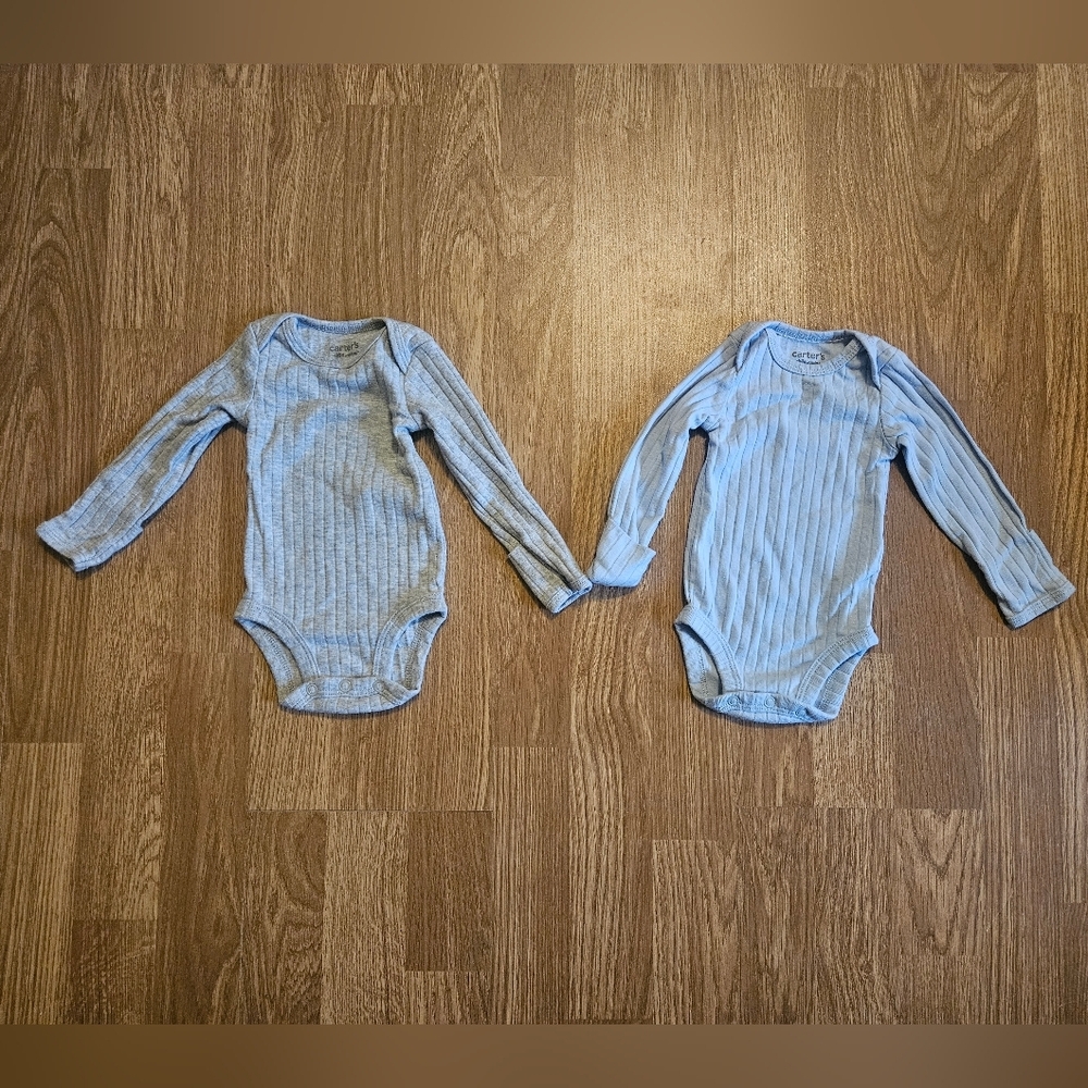 Carter's Blue Long Sleeve Baby Bodysuit Set
